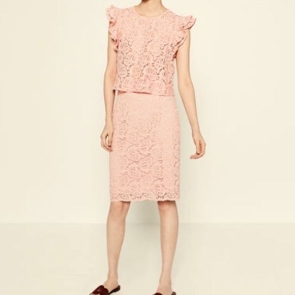 Zara Dresses & Skirts - Zara 2PC Pink Lace Ruffle Drop and MIDI Skirt Snall